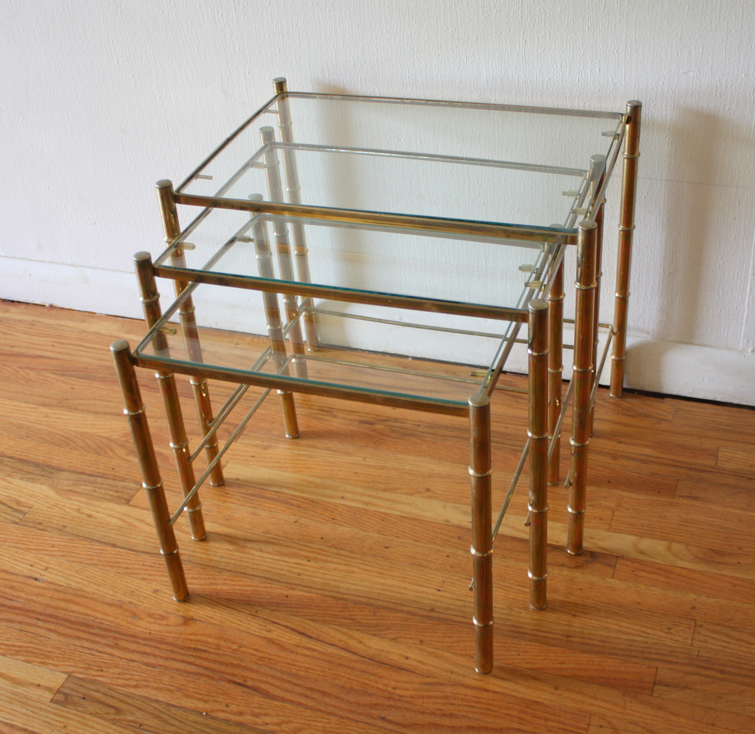 brass faux bamboo nesting tables 1