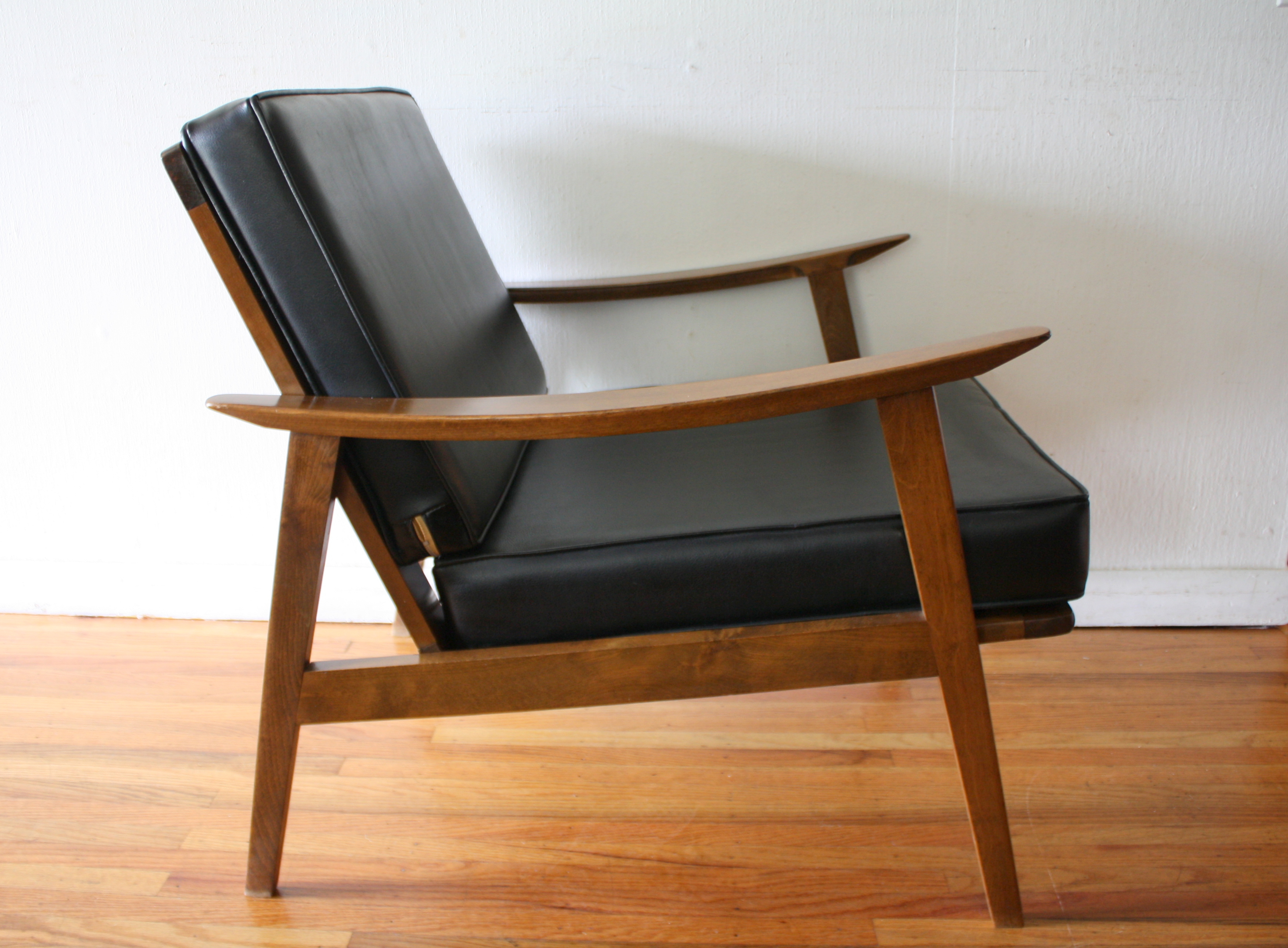 Mcm Arm Chair With Black Naugahyde Cushions 3 Picked Vintage